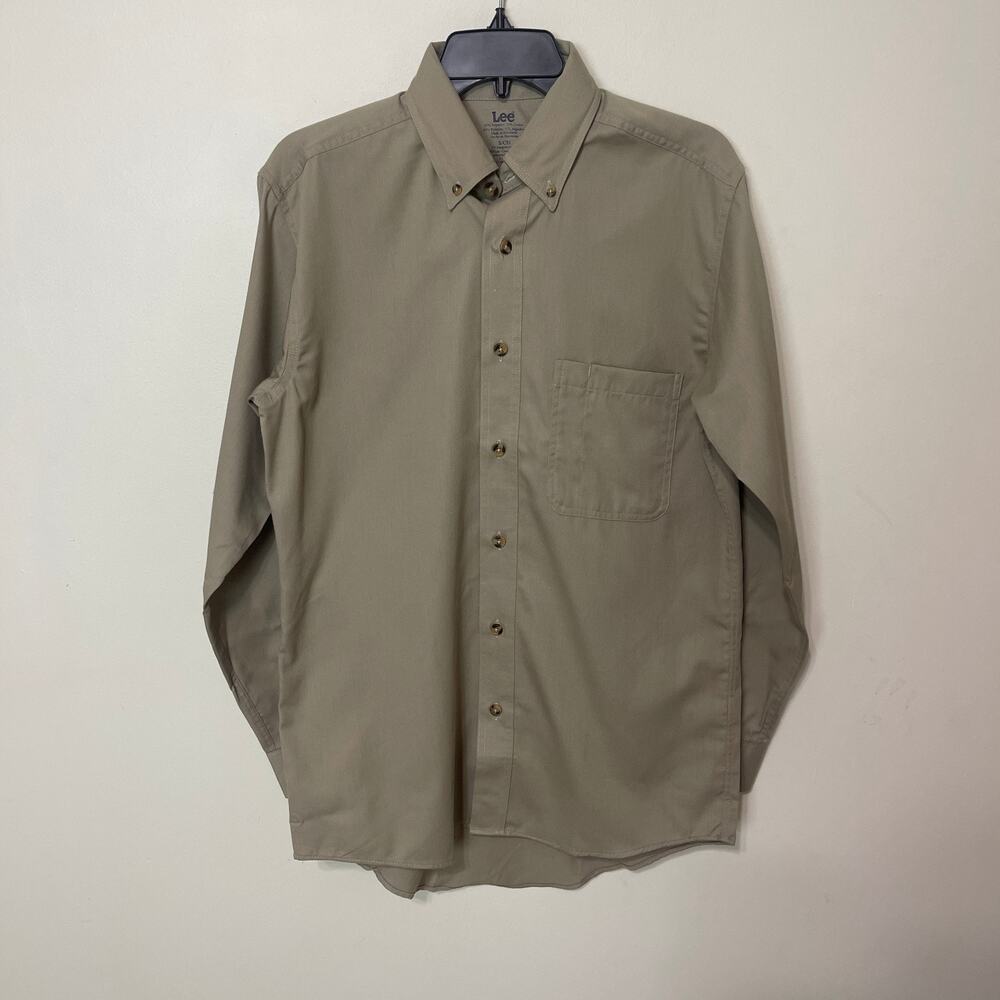 Button Down Shirt Men's Soft Long Sleeve Polyester Cotton Khaki Small